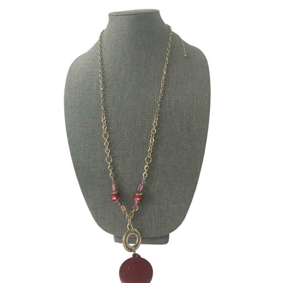 long chain necklace with red round pendant - Picture 1 of 5